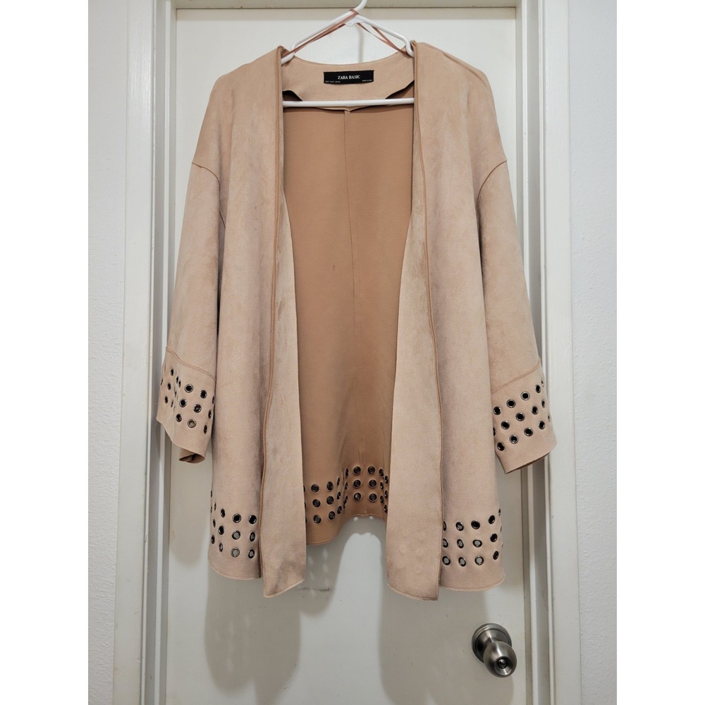 Zara Basic Womens Faux Suede Grommet Oversize Kimono Jacket Pink S